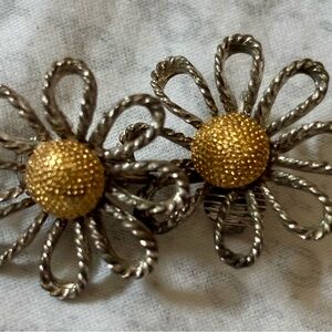 Vintage Silver and Gold Flower Clip-on Earrings